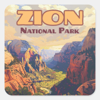 Zion National Park Utah Moab Canyon Retro Quadratischer Aufkleber