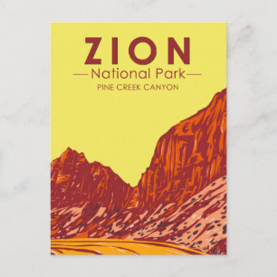 Zion National Park Utah Pine Creek Canyon Vintag Postkarte
