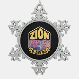 Zion National Park Utah Retro Schneeflocken Zinn-Ornament