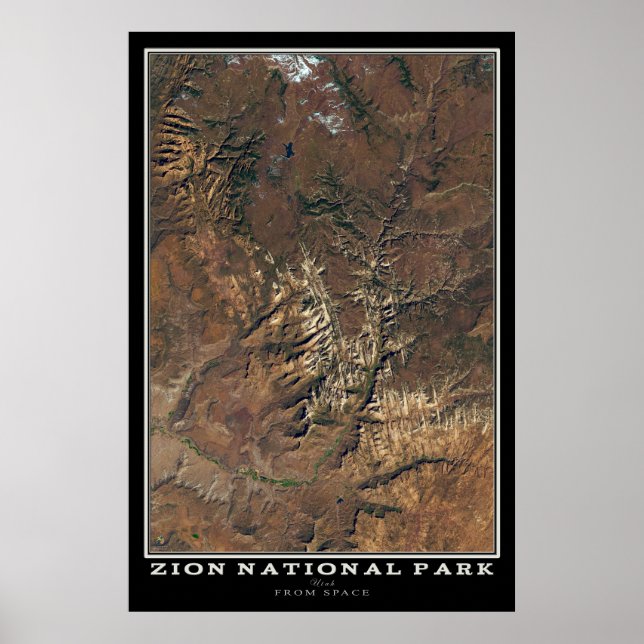 Zion National Park Utah Satellite Poster Karte (Vorne)