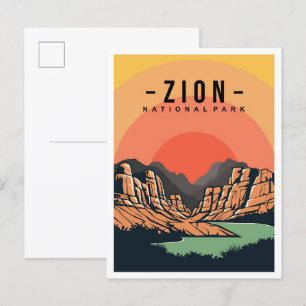 Zion National Park Utah USA Reise Illustration Postkarte