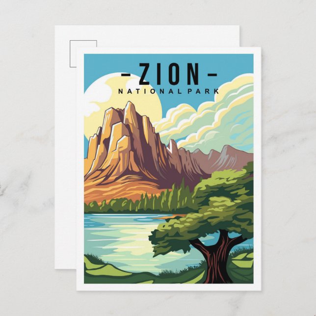 Zion National Park Utah USA Travel Illustration Postkarte (Vorne/Hinten)