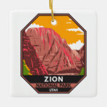 Zion National Park Utah Vintag Keramikornament<br><div class="desc">Zion Vektorgrafik Design. Der Park ist ein Naturschutzgebiet im Südwesten Utah,  das sich durch die steilen roten Felsen des Zion Canyon auszeichnet.</div>