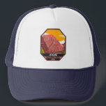 Zion National Park Utah Vintag Truckerkappe<br><div class="desc">Zion Vektorgrafik Design. Der Park ist ein Naturschutzgebiet im Südwesten Utah,  das sich durch die steilen roten Felsen des Zion Canyon auszeichnet.</div>