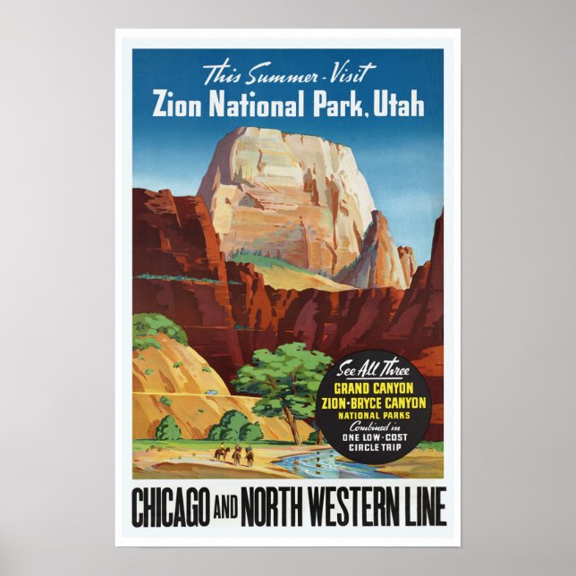 Zion National Park, Utah - Vintage Travel Poster (Vorne)