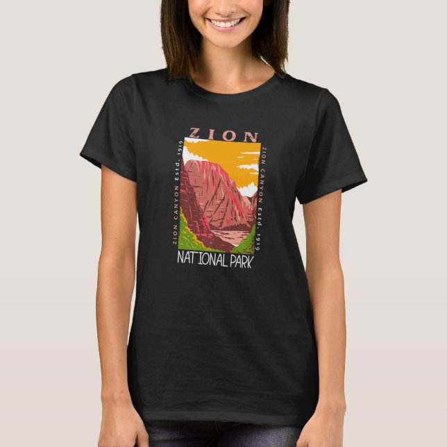 Zion National Park Utah Zion Canyon Distressed Vin T-Shirt (Vorderseite)