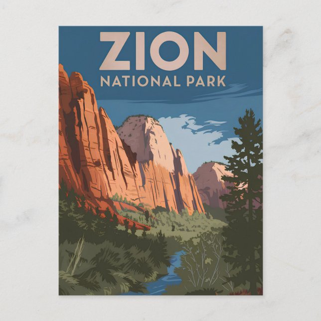 Zion National Park Vintag Postkarte (Vorderseite)