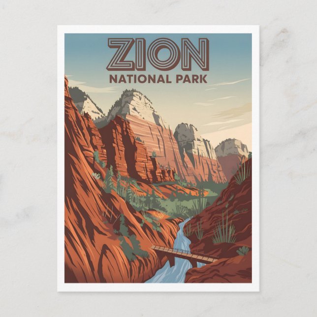 Zion National Park Vintag Postkarte (Vorderseite)
