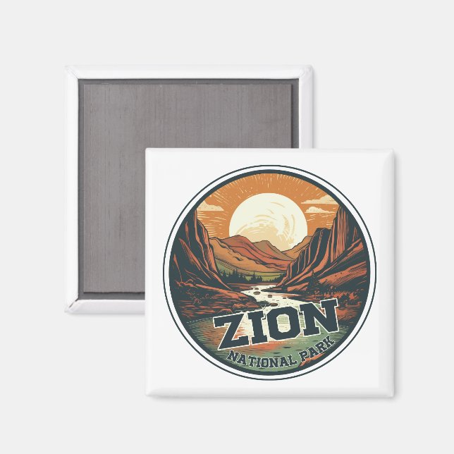 Zion National Park Vintag Sunset Travel Magnet (Vorderseite/Rückseite)