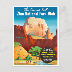 Zion National Park Vintage Reise Postkarte