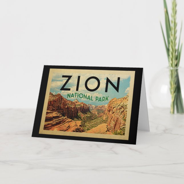 Zion National Park Vintage Travel Karte (Vorderseite)