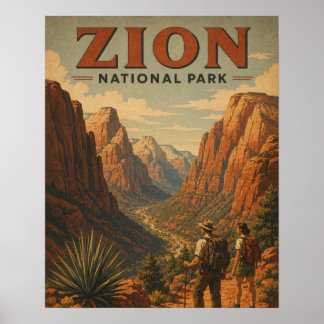 Zion National Park Vintage WPA Style Canyon Wander Poster