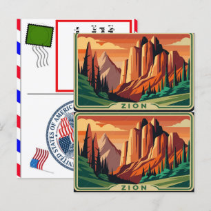 Zion Nationalpark Berg mit Sonnenuntergang Feiertagspostkarte