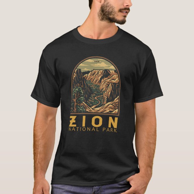 Zion Nationalpark Retro Emblem T-Shirt (Vorderseite)