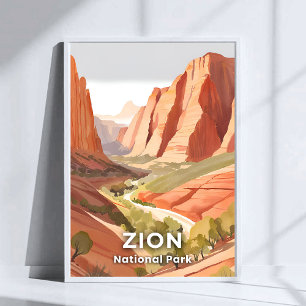 Zion-Nationalpark   Travel Watercolor Valley Poster
