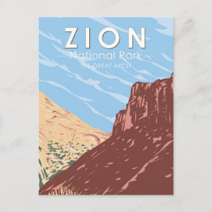 Zion Nationalpark Utah Der Große Bogen Vintage Postkarte