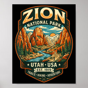 Zion Nationalpark Utah Retro Canyon Wandern Poster