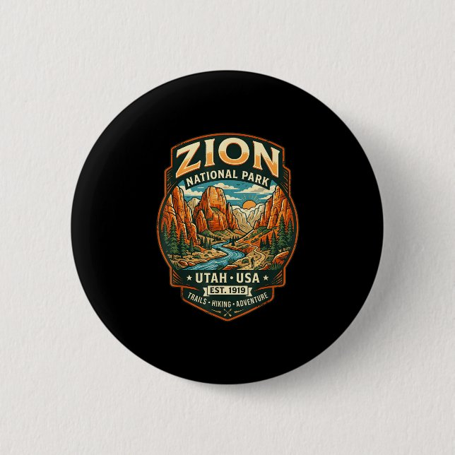 Zion Nationalpark Utah Retro-Canyon-Wanderung Button (Vorderseite)