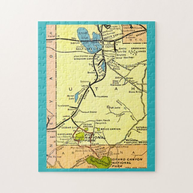 Zion Park Grand Canyon  11x14 Vintage Map Puzzle (Vertikal)