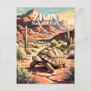 Zion-Wüsten-Schildkröte im Vintage-Reisestil Custo Postkarte