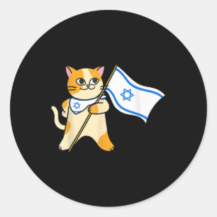 Zionistische Katze Israelische Flagge Pro-Israel j Runder Aufkleber