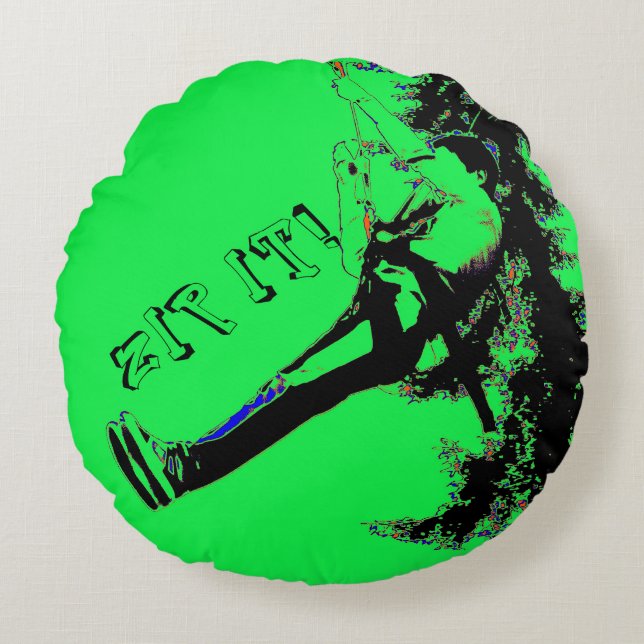 Zip es! - Zipline Rider Rundes Kissen (Vorderseite)