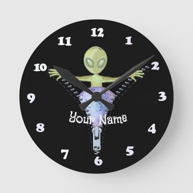 Zipper Alien Runde Wanduhr (Vorderseite)
