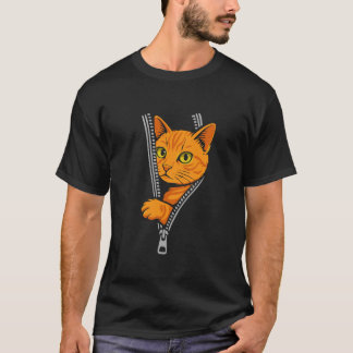 Zipper Peek Orange Tabby Cat Funny Kitty Art  T-Shirt