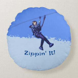 Zippin' It! - Zipline Rider Rundes Kissen