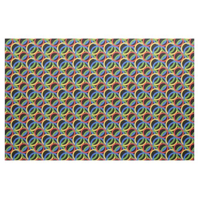 Zirkel, bunt, Regenbogenringe, Punkte auf schwarz Stoff (Fat Quarter (45,7 x 55,9 cm))