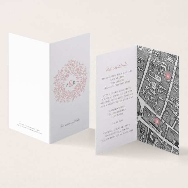 Zirkel der Blätter Rosa Hochzeitskarte und Einzelh (Innenseite und Außenseite)