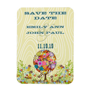 Zirkel der Liebe Blume Baum Holz Save the Date Magnet
