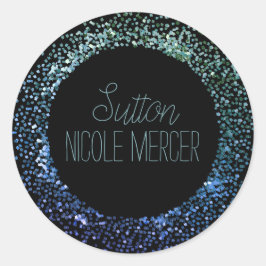 Zirkel des blauen Glitzer Runder Aufkleber