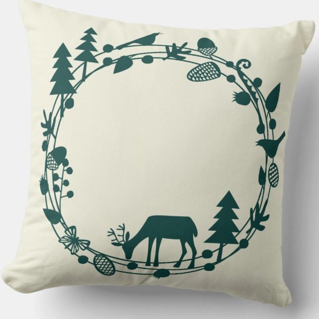 Zirkel des Hirschwaldes Kissen (Deer in the Forest green and cream pillow)