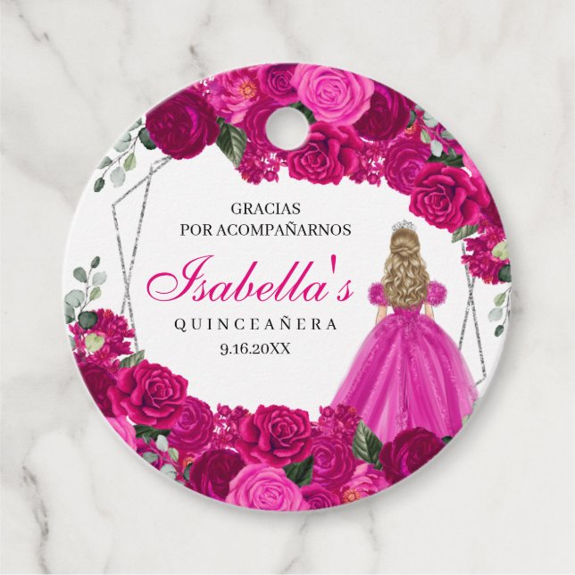 Zirkel Fuchsienrosa und Silberblume Geschenkanhänger (Vorderseite)