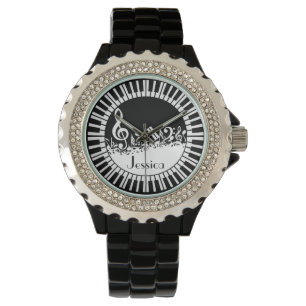Zirkuläre Klaviertasten und Musiknoten Armbanduhr
