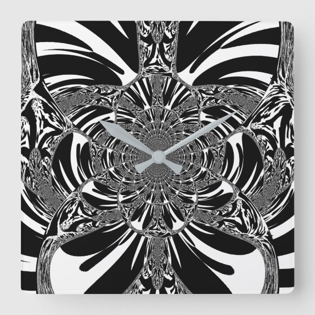 Zirkuläre Zebra Kaleidoskop Kunst Print Quadratische Wanduhr (Vorderseite)