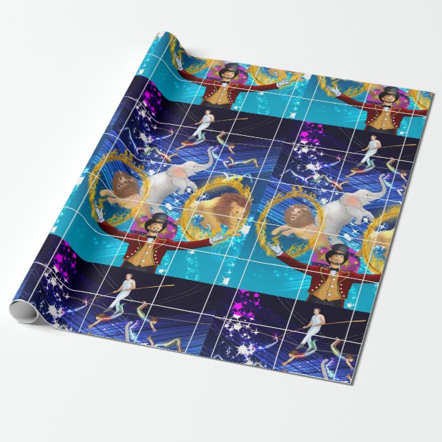 Zirkus auf blauem Hintergrund Geschenkpapier (Ungerollt)