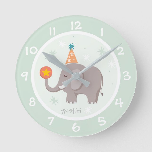 Zirkus-Elefant scherzt Kinderzimmer-Wand-Uhr Runde Wanduhr (Vorderseite)