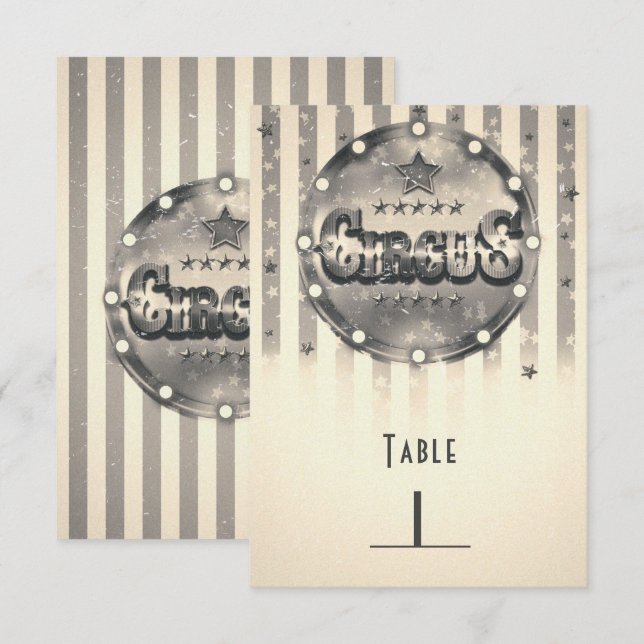 Zirkus-Geburtstagsfeier Tisch Nummer im Vintage-St Einladung (Vorne/Hinten)