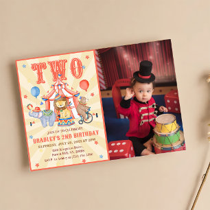 Zirkus Karneval & Tiere 2. Geburtstag Foto Einladung