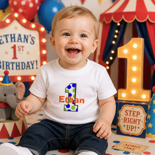 Zirkus Polka Punkte Erster Geburtstag Junge Baby T-shirt