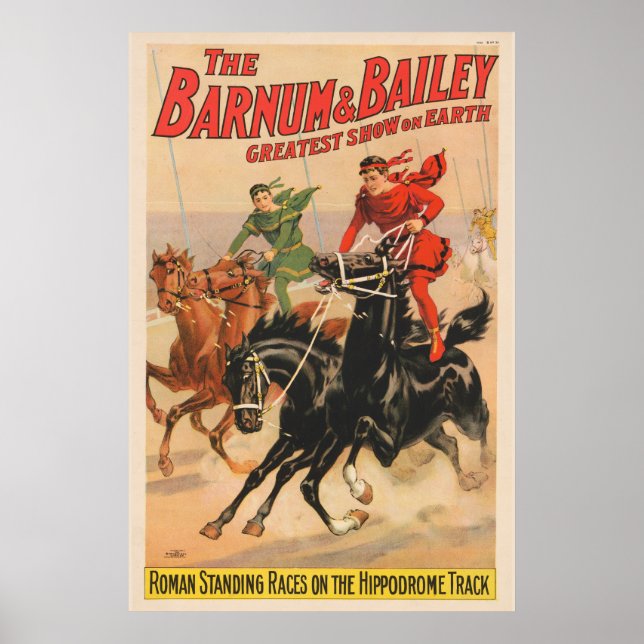 Zirkus-Rennen mit Männern, die zwei Pferde umherzi Poster (Vorne)