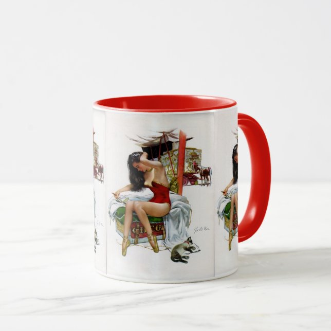 Zirkus-Schönheits-Vintages Kunst Button-Oben Tasse (VorderseiteRechts)