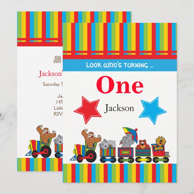 Zirkus-Spaß-Kinder00. Geburtstag Einladung (Vorne/Hinten)