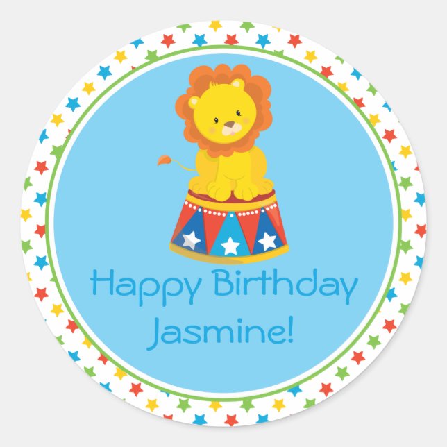 Zirkus-Thema | des Löwe-| personalisiert Runder Aufkleber (Vorderseite)