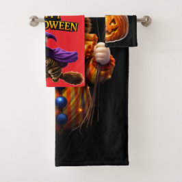 Zirkus- und Kätzchen-Whimsical-Halloween-Dreiteili Badhandtuch Set