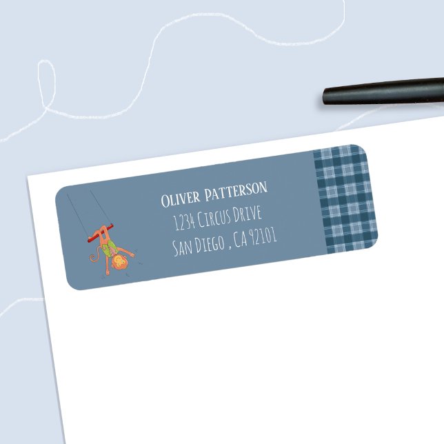 Zirkusaffe Blau Rücksendeetikett (Circus monkey blue return address label . )
