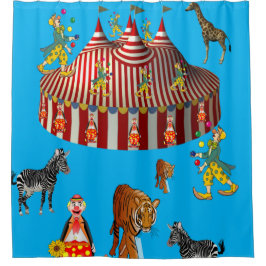 Zirkusblau, weißer Duschvorhang für Kinder