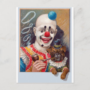 Zirkusclown mit seinem Zirkus-Pug-Hund Postkarte